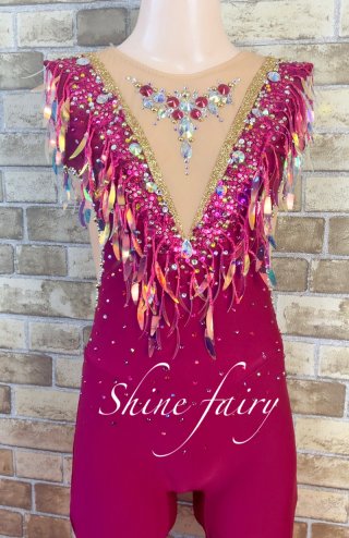 シャインフェアリー 新体操 レオタード 150 赤 ピンク 花