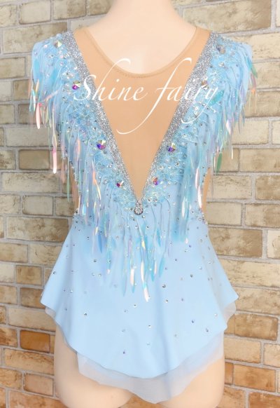 画像1: 新色現品即納150サイズ★ 新体レオタード☆薄水色シルバー★オーロラフリンジ