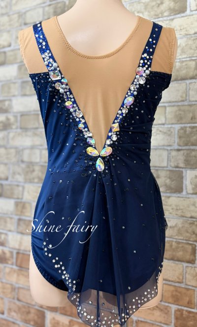 画像1: 希望サイズで製作★ 新体レオタード☆ネイビー豪華オーロラストーンがたっぷりデザイン